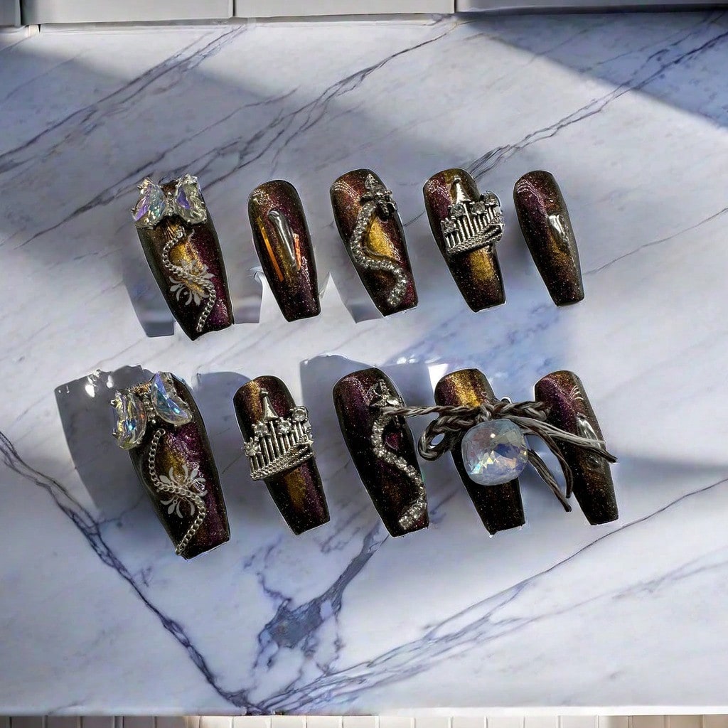 Butterfly Rhinestone Glitter Handcrafted 3D Press-On Nails Acrylic False Nails-Free Shipping