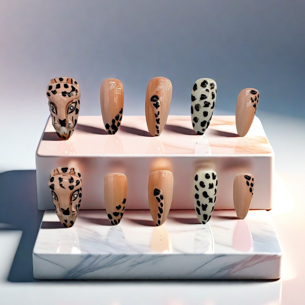 Chic Leopard Face 3D Themed Handcrafted Press-On Nails Acrylic False Nails-Free Shipping