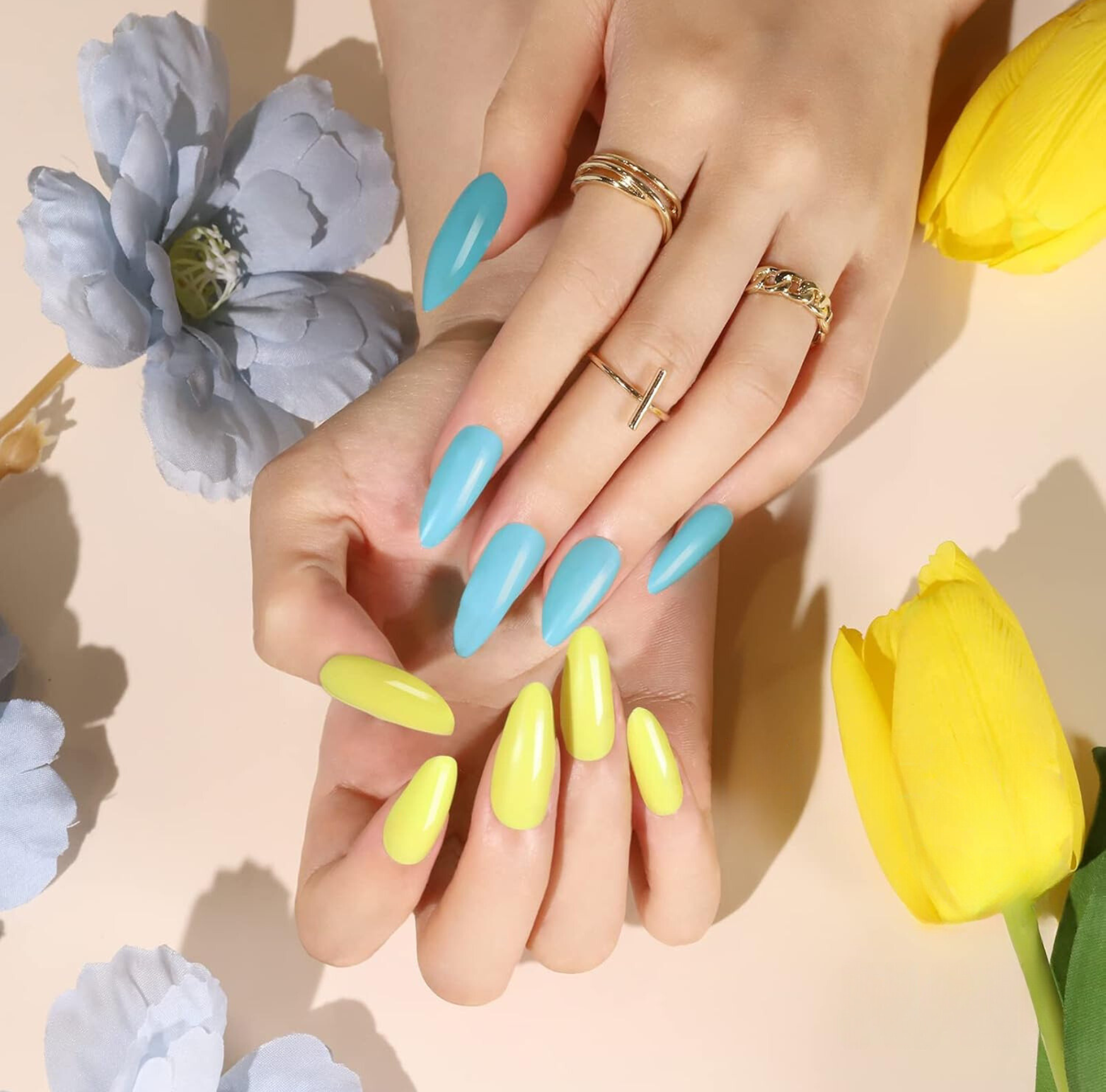 288pcs Almond Glossy Acrylic Glue-On Nails Kit with 12 Colors and Nail Glue – Free Shipping