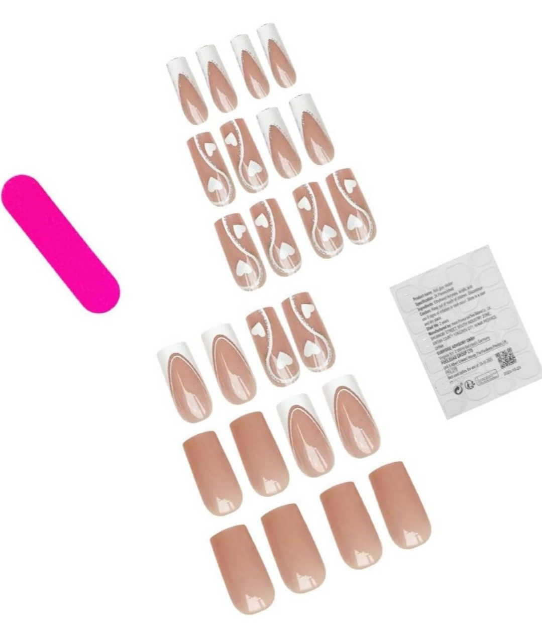 Abstract Heart Glitter French Tip Press on Nails Acrylic False Nails-Free Shipping