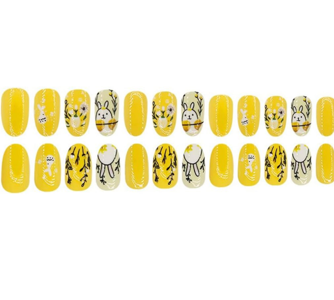 Cute Spring Easter Bunny Florals Press-On Nails Fake Artificial Nails 24 Pcs-Free shipping