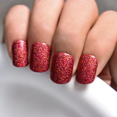Glossy Red Square Press-On Nails Full Cover Glitter Acrylic False Nails - Free Shipping