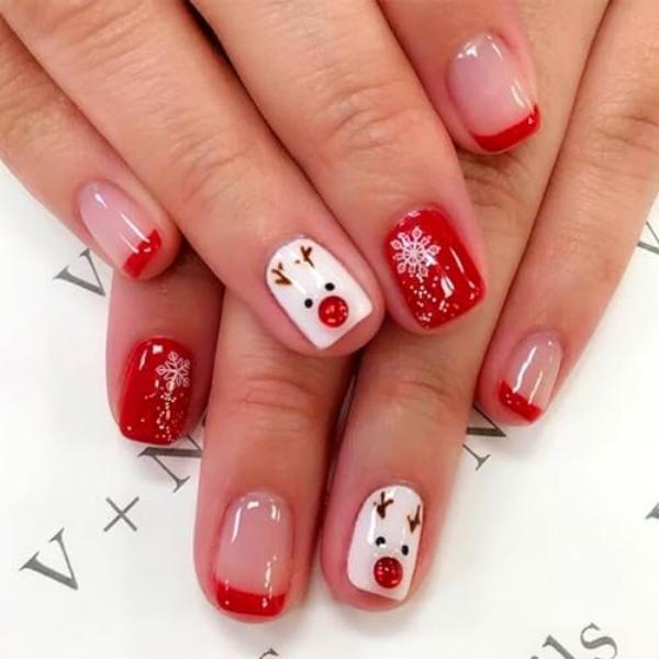 Christmas Hat Bow Design Press-On Nails Short Square Acrylic Set 24pcs Stick-On Manicure-Free Shipping - Lady Luana Luxe Nails