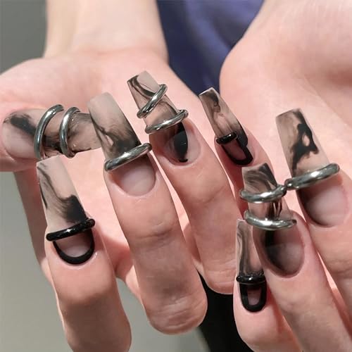 Edgy Coffin Press-On Nails with Frosted Finish and Unique Design – Free Shipping