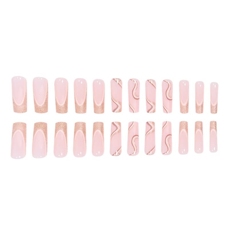 Abstract Glitter Gold Long Coffin Press-On Nails Acrylic False Nails-Free Shipping