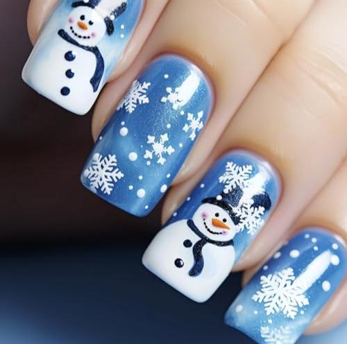 Snowman Snowflake Glossy Christmas Square Press-On Nail Set Acrylic Fake Nails-Free Shipping