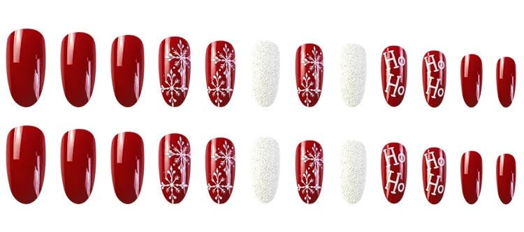 Festive Red White Snow Flake Glitter Christmas Press-On Nails Sparkling Acrylic Manicure-Free Shipping