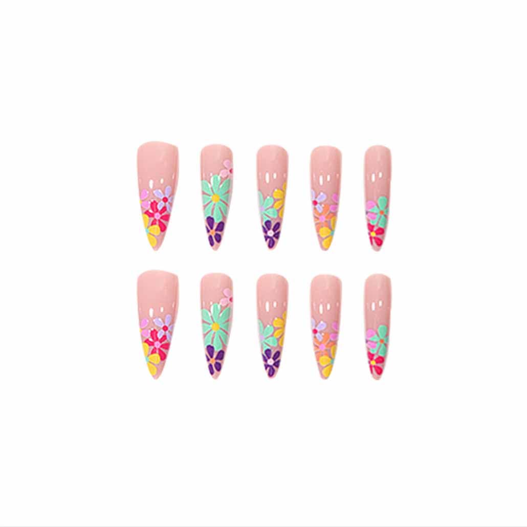 Acrylic Fake Nails Stiletto Long Press on Nails Summer Nails Flower Design Luxury Clear False Nail Tips 24 pcs