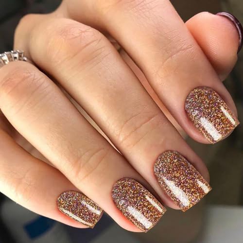 Brown Glitter Square Press-On Nails Acrylic Glitter False Nails – Free Shipping