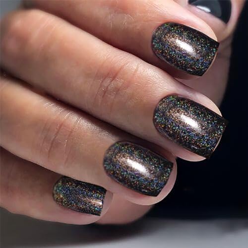 Black Shimmer Glossy Press-On Nails Square Acrylic Glitter False Nails – Free Shipping