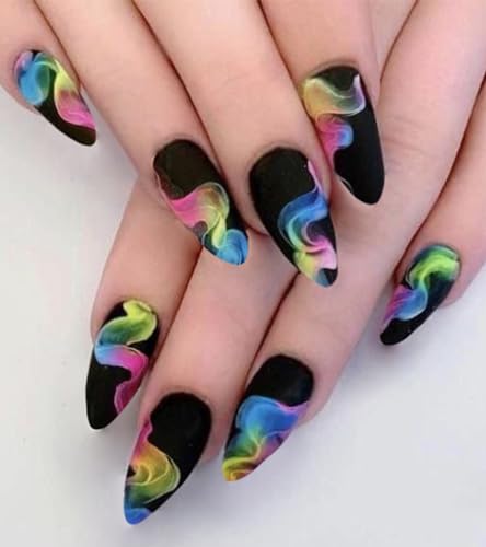 Elegant Black Medium Matte Stiletto Press-On Fake Nails–Trendy Artificial Manicure for Effortless Style-Free Shipping