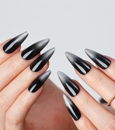 Elegant Black Medium Matte Stiletto Press-On Fake Nails–Trendy Artificial Manicure for Effortless Style-Free Shipping
