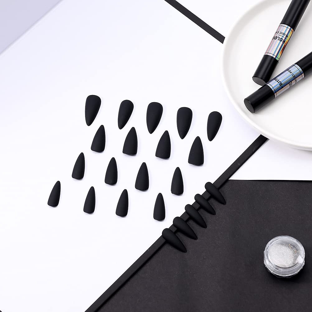 Elegant Black Medium Matte Stiletto Press-On Fake Nails–Trendy Artificial Manicure for Effortless Style-Free Shipping