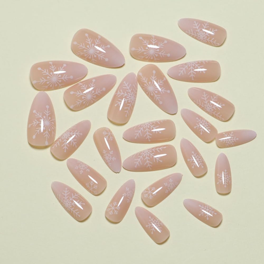 Elegant Snowflake Ombre Christmas Press-On Nails Medium Almond Acrylic Nails - Free Shipping