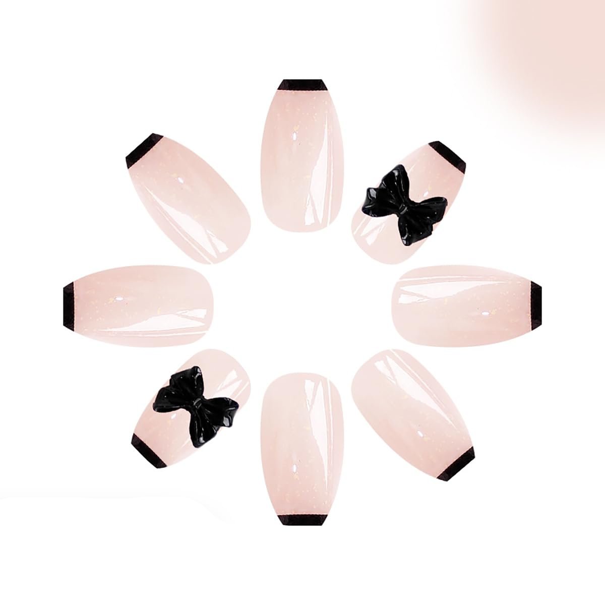 Black Glitter Bow Press on Nails - 24 Pcs Medium Square Full Cover Fake Nails - Free Shipping