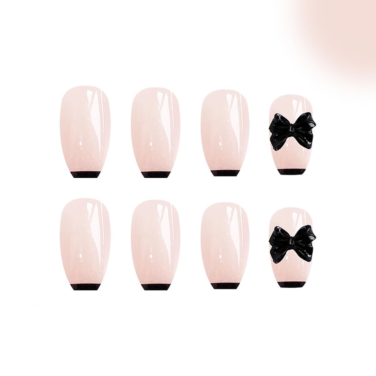 Black Glitter Bow Press on Nails - 24 Pcs Medium Square Full Cover Fake Nails - Free Shipping