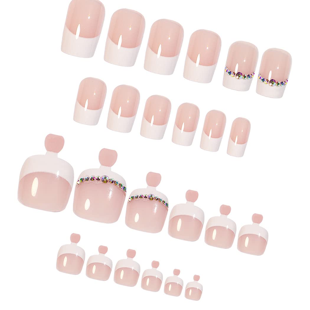 Chic Yellow Rhinestone Press-On Nail Set For Fingers And Toes, Shimmer And Glossy Finish-Free Shipping - Lady Luana Luxe Nails