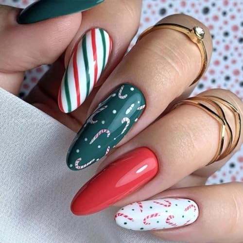 Colorful Candy Cane Stripes Christmas Press-On Nails Acrylic False Nails-Free Shipping