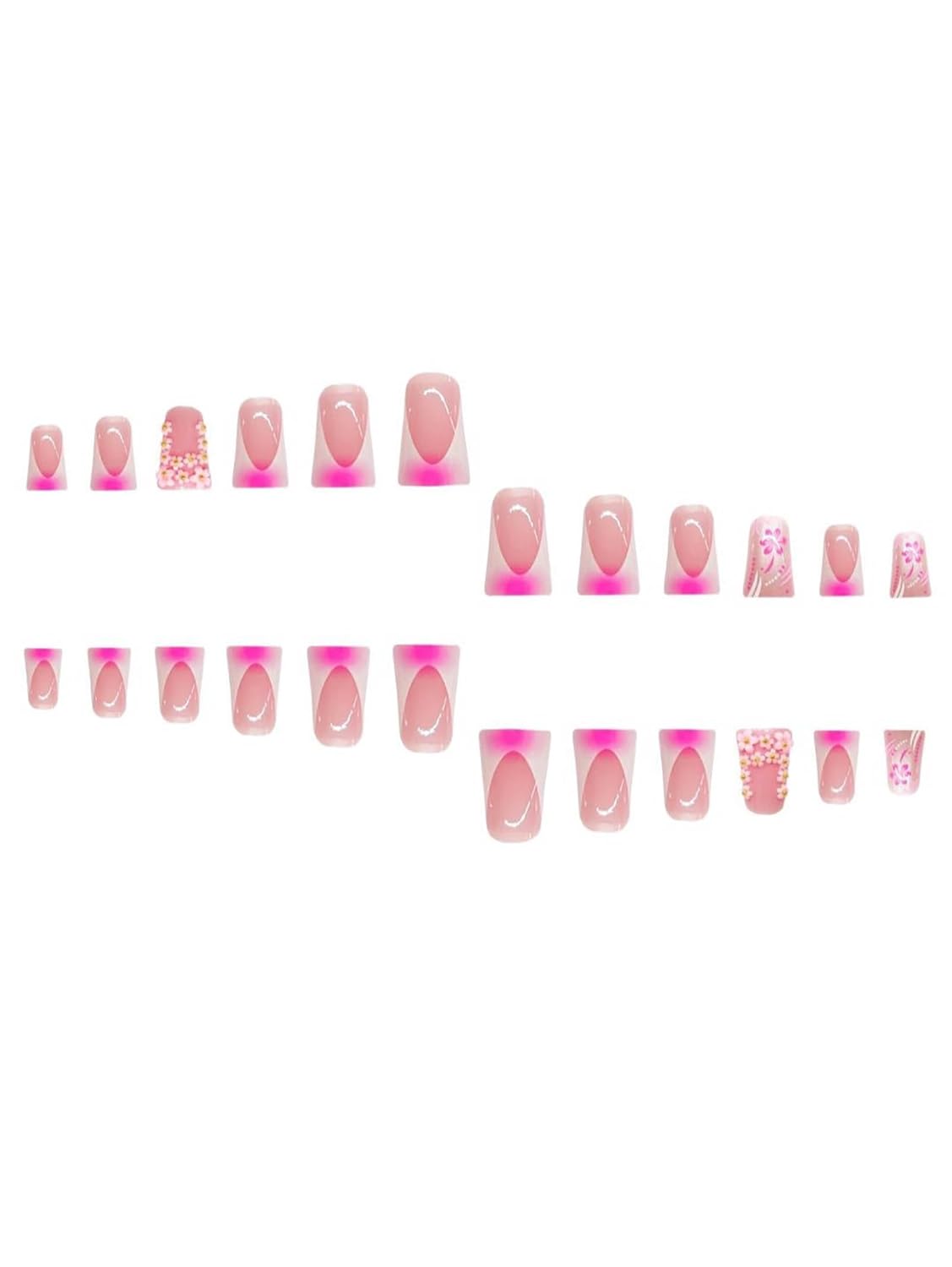 Pink Floral Duck French Press-On Nails Acrylic Fake Nails - Free Shipping