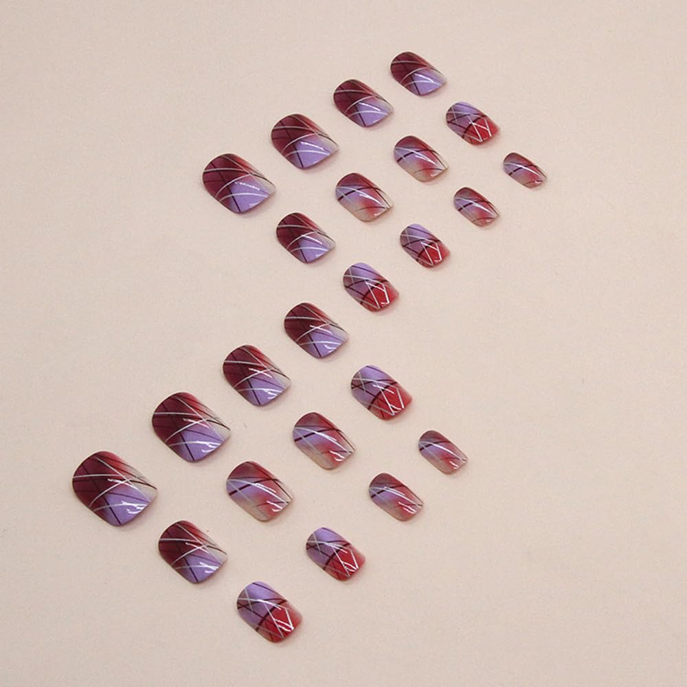 Chic Gradient Glossy Press-On Nails Short Square Acrylic False Nails - Free Shipping
