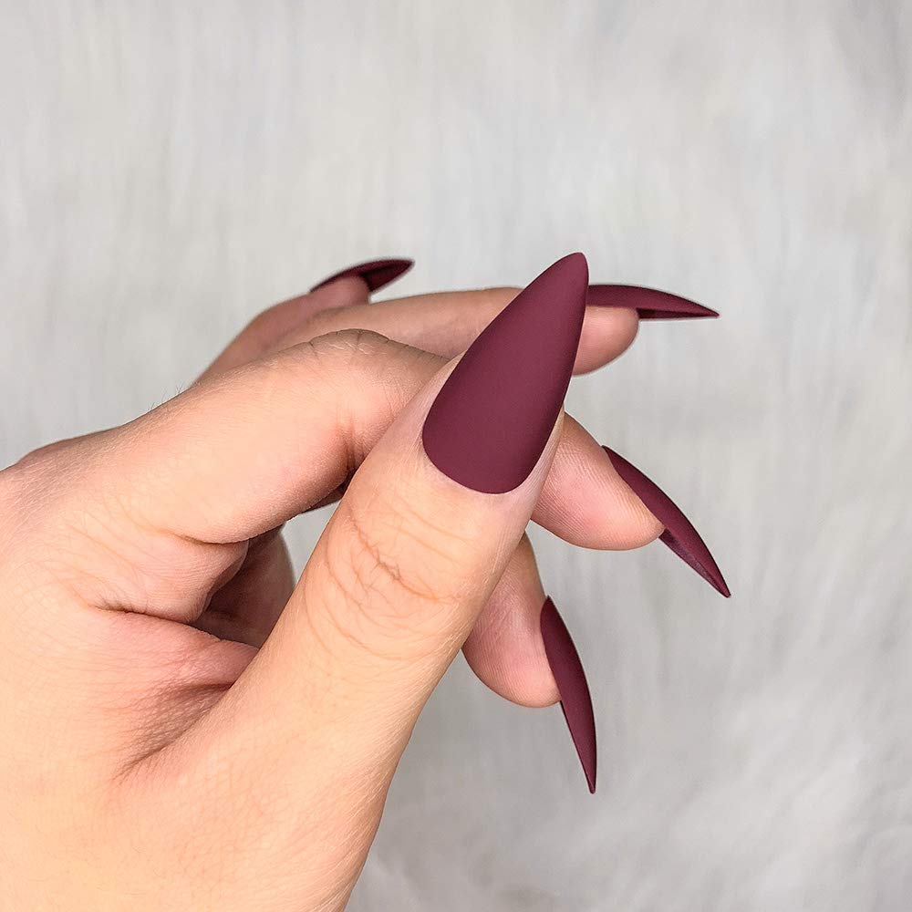 Elegant Black Medium Matte Stiletto Press-On Fake Nails–Trendy Artificial Manicure for Effortless Style-Free Shipping