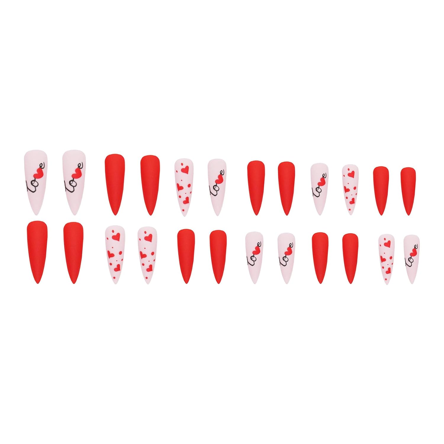 Valentines Day Press on Nails Long Stiletto Fake Nails with Red Heart & LOVE Designs Full Cover Glossy Acrylic Nails Stick on Nails Stick on Nails Valentine’s Nails Press ons for Women and Girls 24Pcs