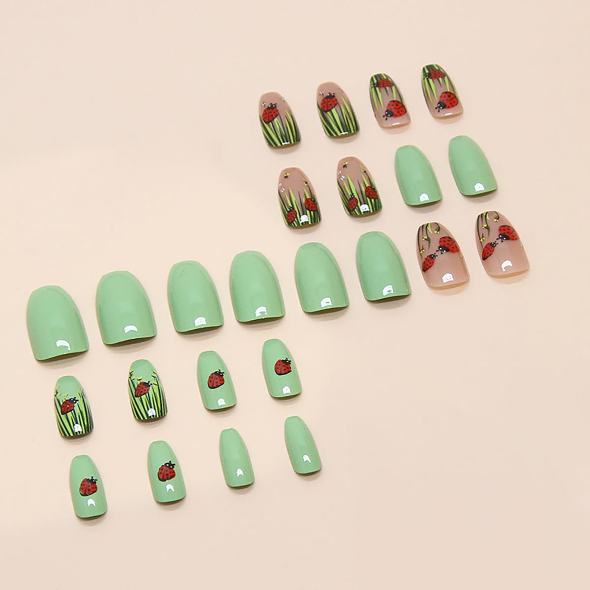 Bee Tulip Floral Press-On Nails Set-Medium Length, Square Shape, Reusable Acrylic False Nails-Free Shipping