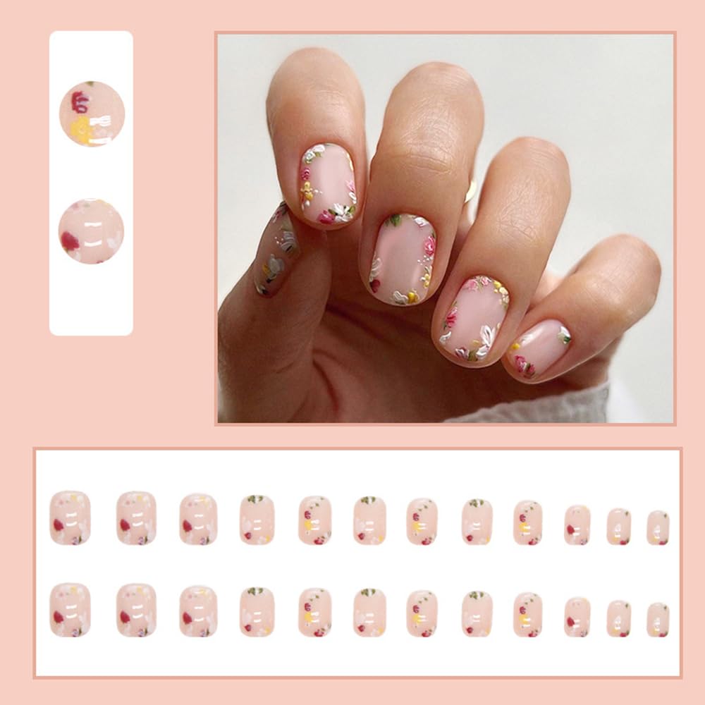 Elegant Delicate Flower Press-On Nail Acrylic False Fake Nails - Free Shipping
