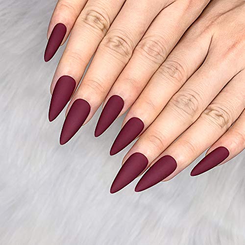 Elegant Black Medium Matte Stiletto Press-On Fake Nails–Trendy Artificial Manicure for Effortless Style-Free Shipping