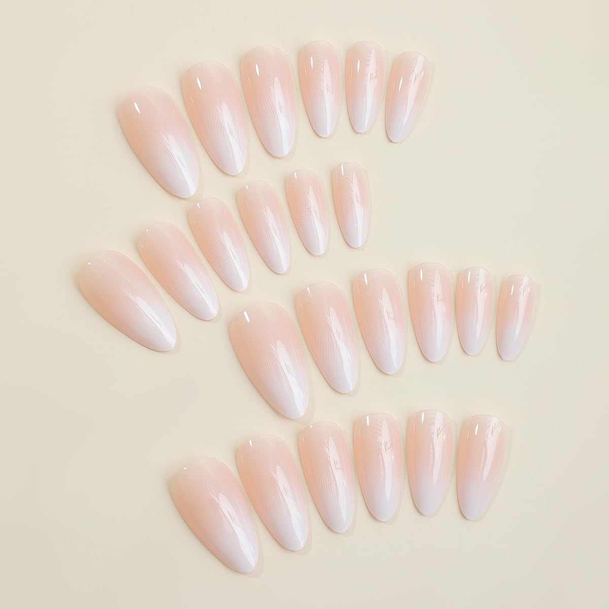 Chic White Pink Ombre Almond Press-On Nails Gradient Design - Free Shipping