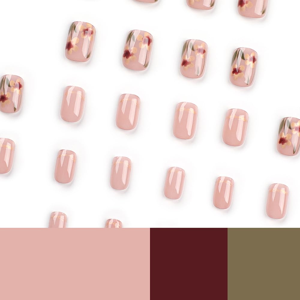 Autumn Leaf Floral Press-On Nails Acrylic Fake Nails Kit Full Cover-Free Shipping