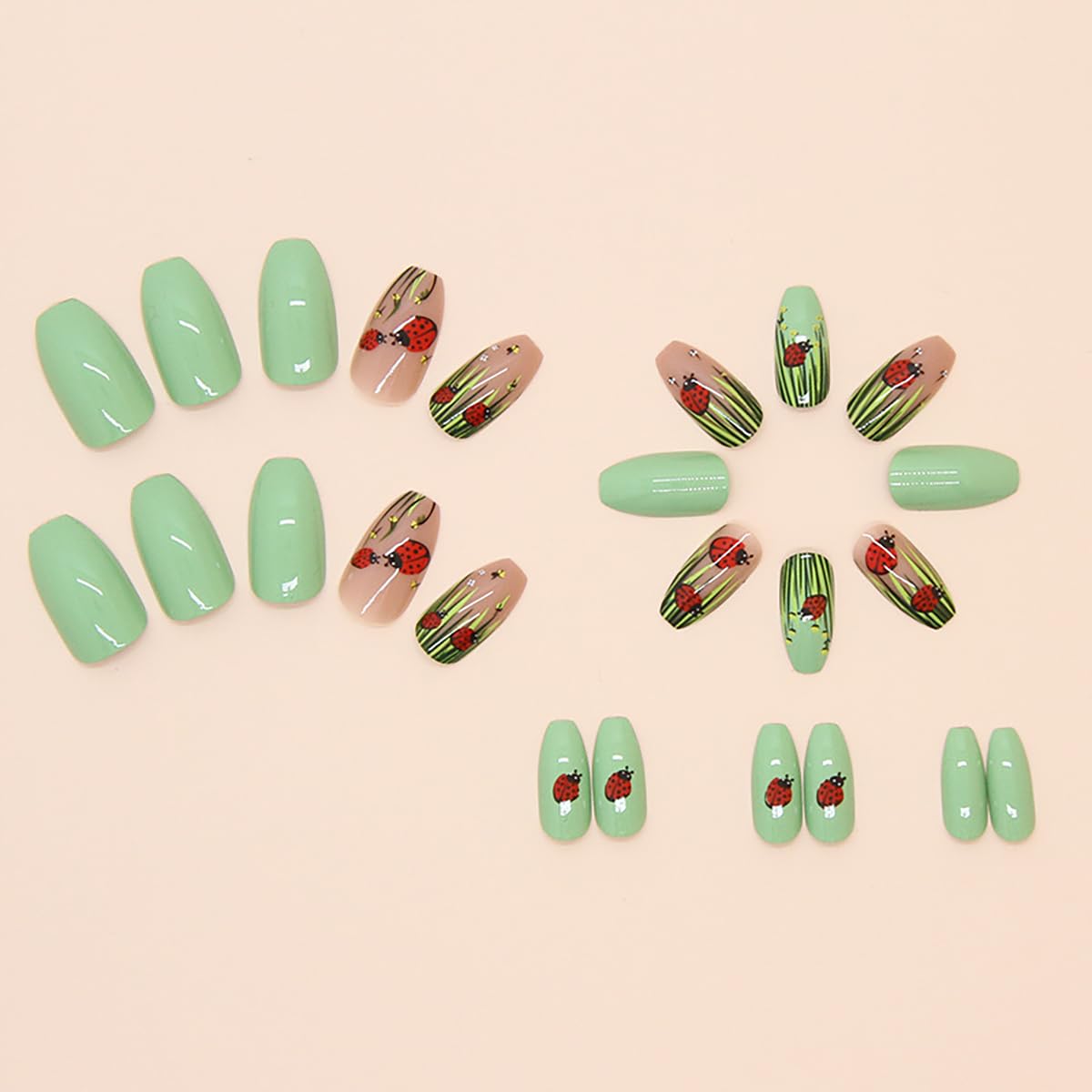 Bee Tulip Floral Press-On Nails Set-Medium Length, Square Shape, Reusable Acrylic False Nails-Free Shipping