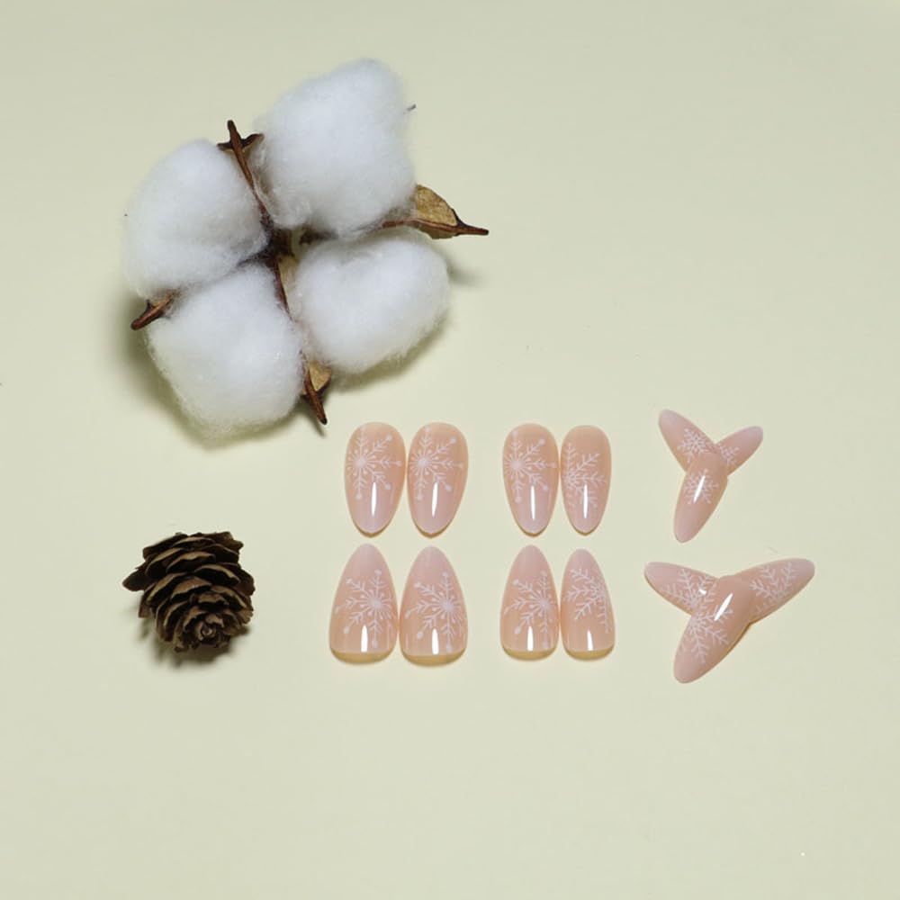 Elegant Snowflake Ombre Christmas Press-On Nails Medium Almond Acrylic Nails - Free Shipping