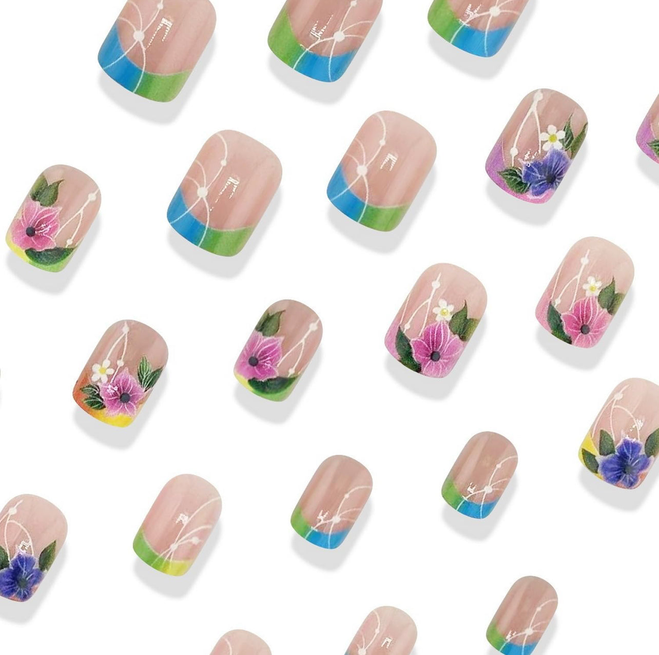 Cute Spring Florals Press-On Nails Fake Artificial Nails 24 Pcs-Free shipping
