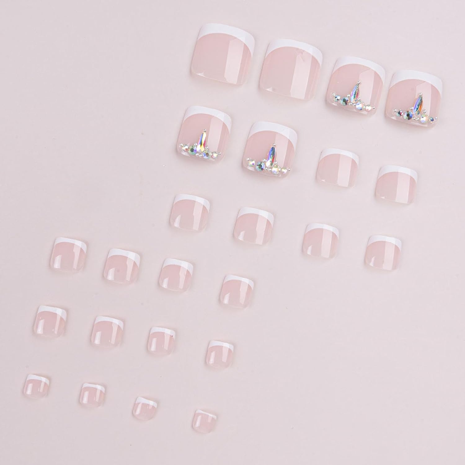 French Rhinestone Press-On Toenails Trendy Full Cover Designs Acrylic Fake Nails-Free Shipping - Lady Luana Luxe Nails