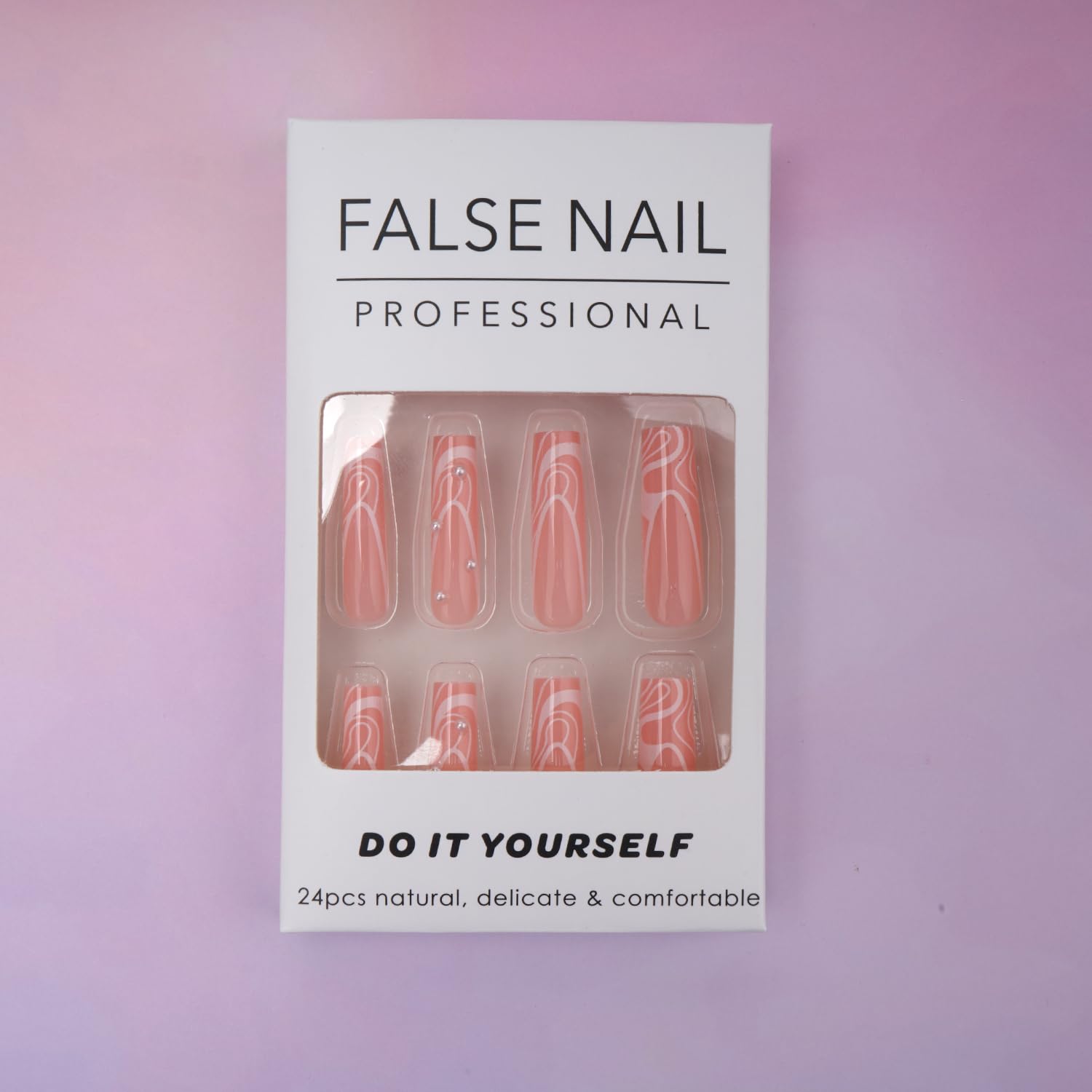 Abstract Swirl Rhinestone Long Coffin Press-On Nails Acrylic False Nails - Free Shipping