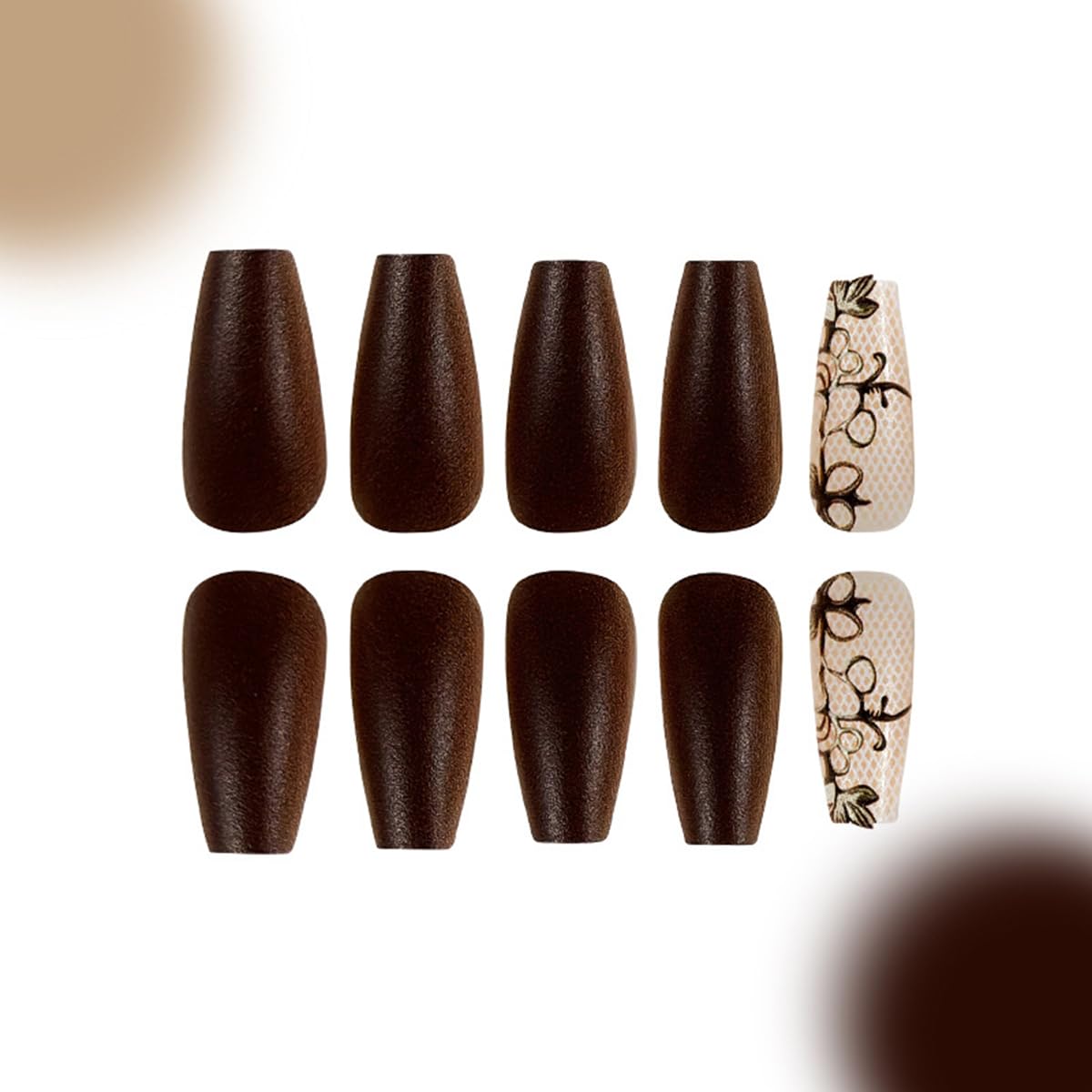 Brown Embossed 3D Lace Press-On Nails False Nails - Free Shipping