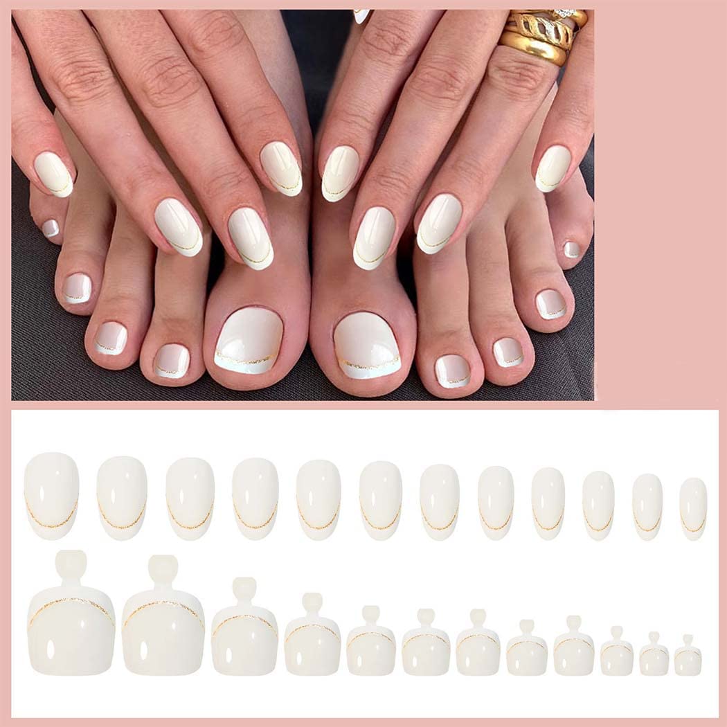 Stylish Silver Press-On Nail Set For Fingers And Toes, Shimmer And Glossy Finish-Free Shipping - Lady Luana Luxe Nails