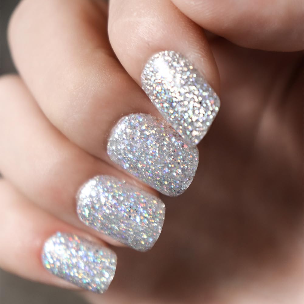 Dazzling Silver Glitter Square Press-On Nails Acrylic Fake Nails - Free Shipping