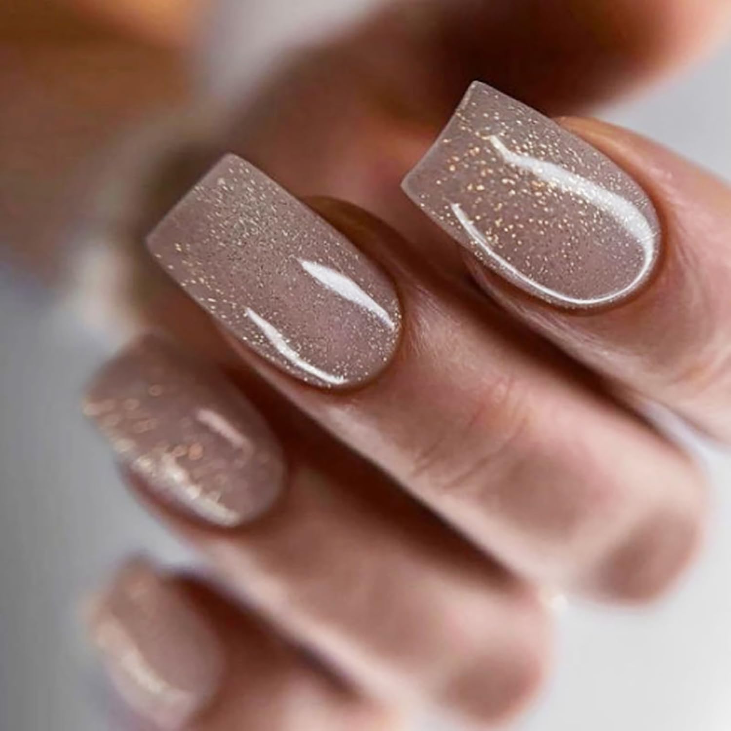 Champagne Glitter Square Press-On Nails Acrylic Fake Nails for Glamorous Style – Free Shipping