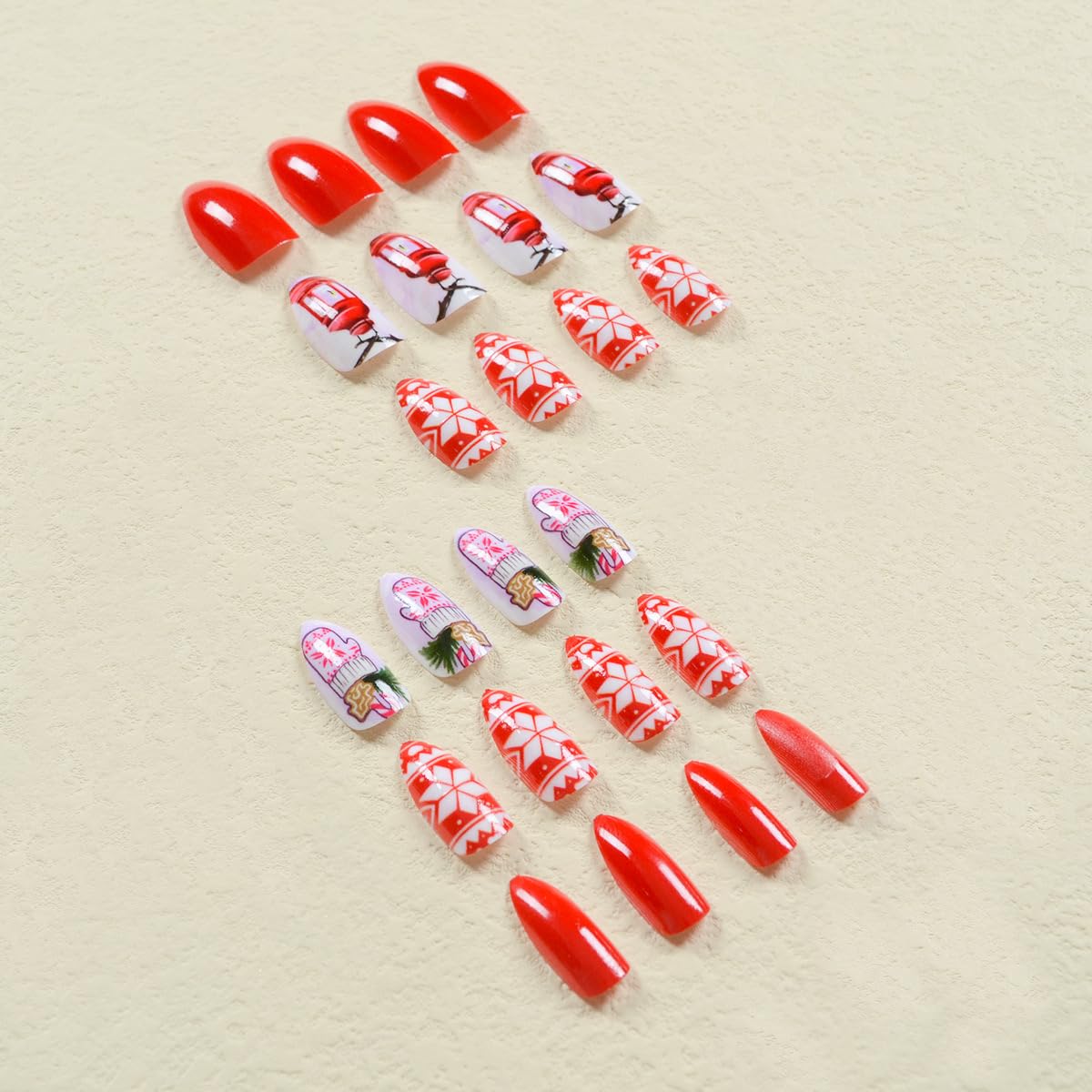 Holiday Red White Snowflake Glove Candle Light Christmas Press-On Nails Acrylic False Nails-Free Shipping