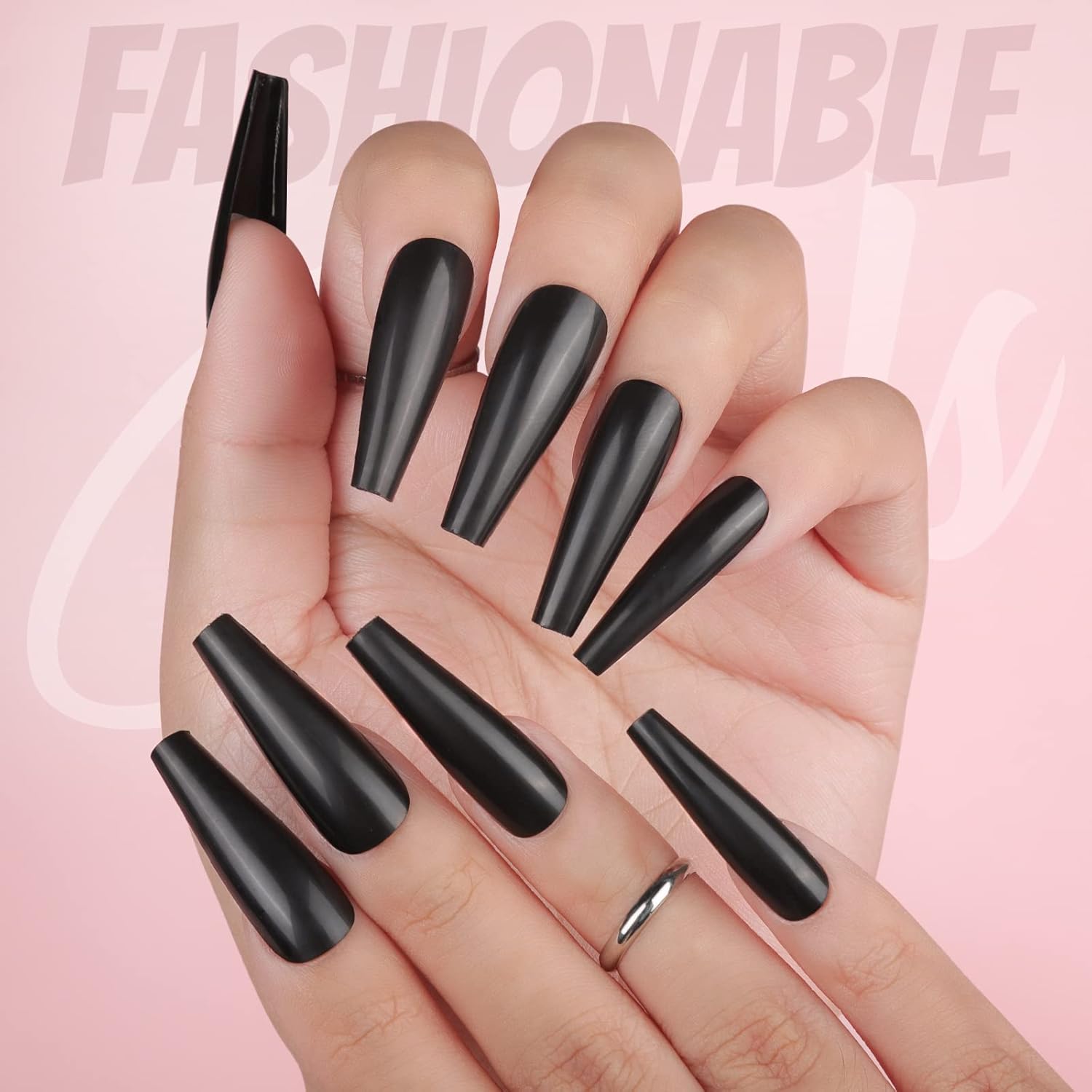 240pcs Glossy Long Coffin Acrylic False Nails Glue 12 Full Cover Press-On Set – Free Shipping