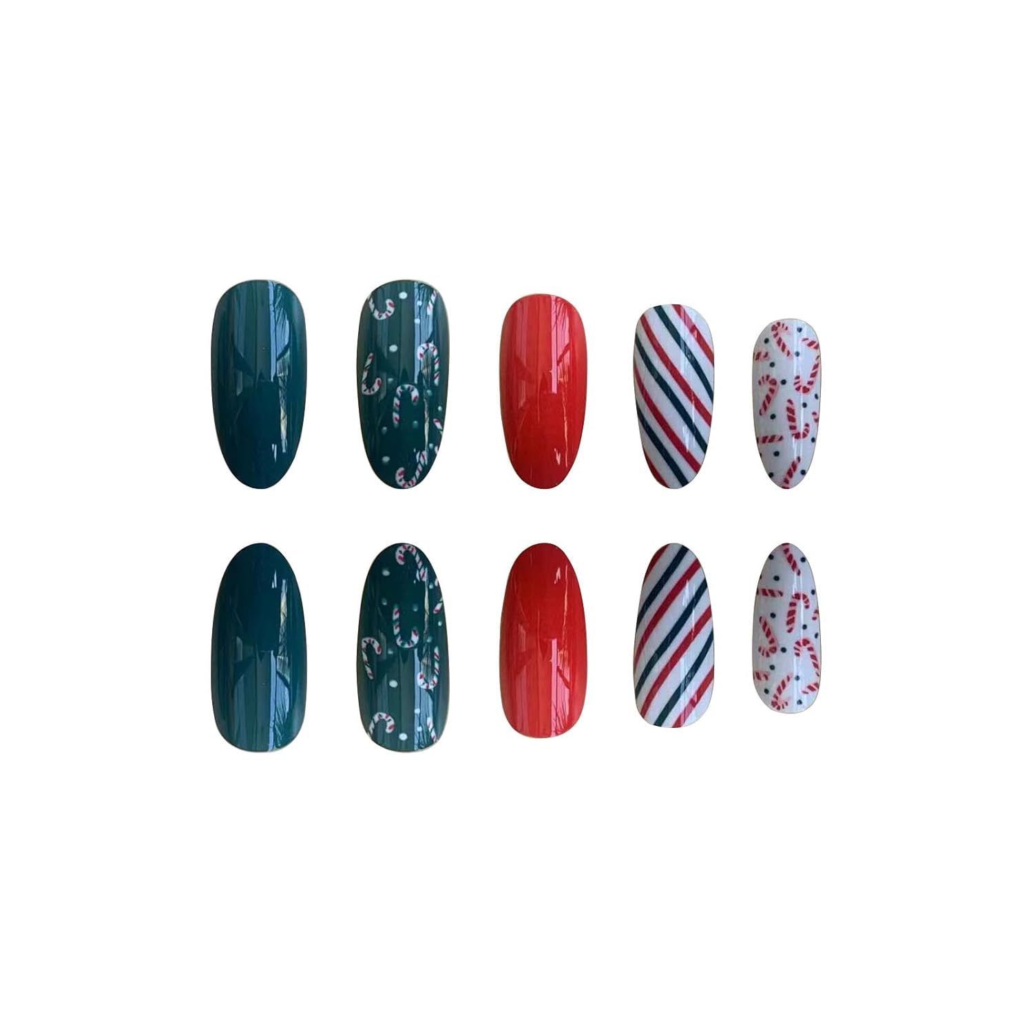 Colorful Candy Cane Stripes Christmas Press-On Nails Acrylic False Nails-Free Shipping