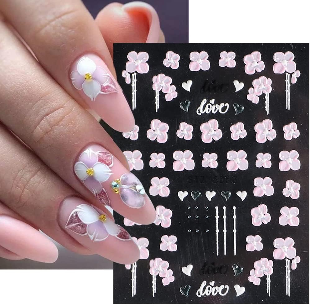 Exquisite Pink White Floral 5-D Nail Art Stickers - Self-adhesive Luxurious Decorations, Free Shipping - Lady Luana Luxe Nails