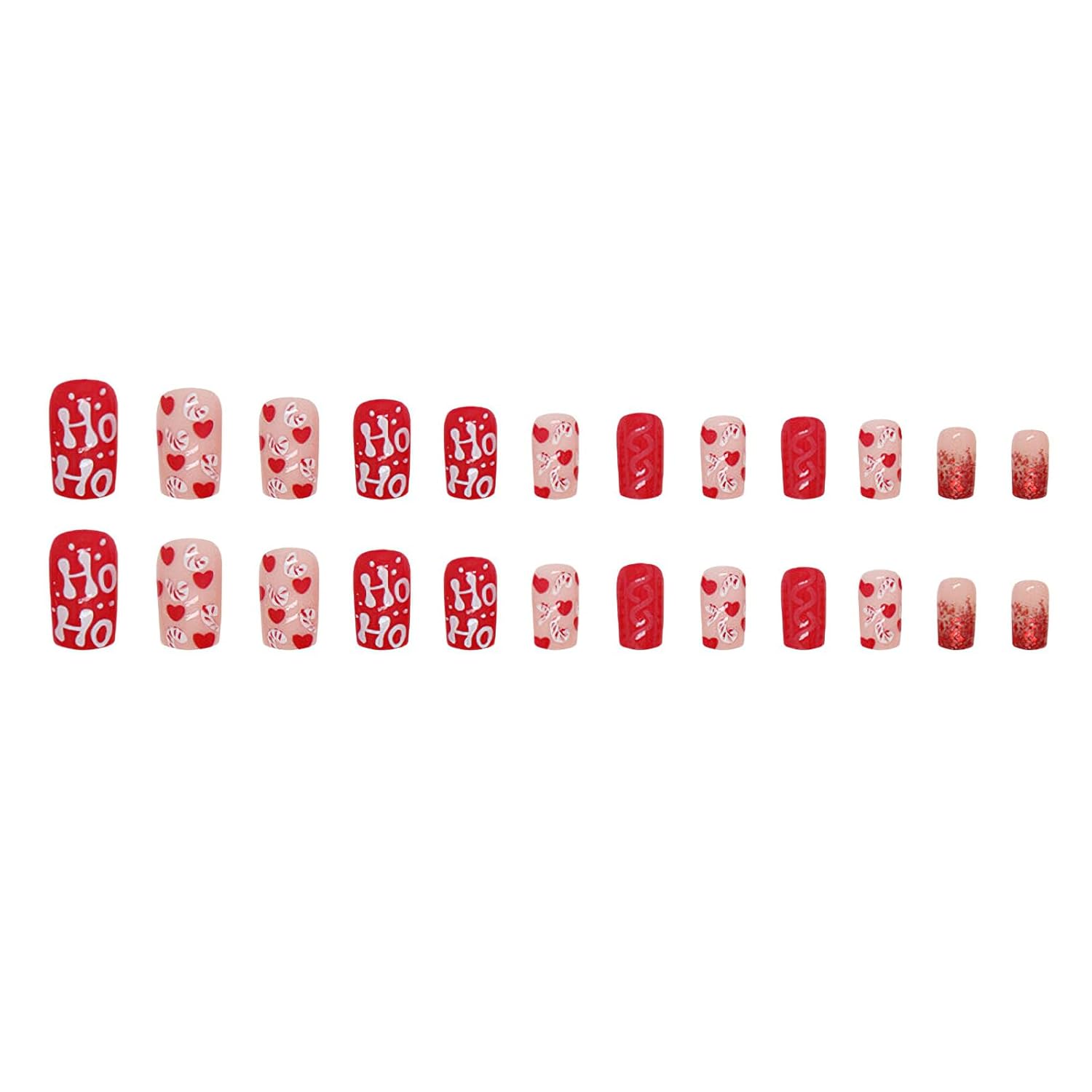 Christmas Hat Bow Design Press-On Nails Short Square Acrylic Set 24pcs Stick-On Manicure-Free Shipping - Lady Luana Luxe Nails