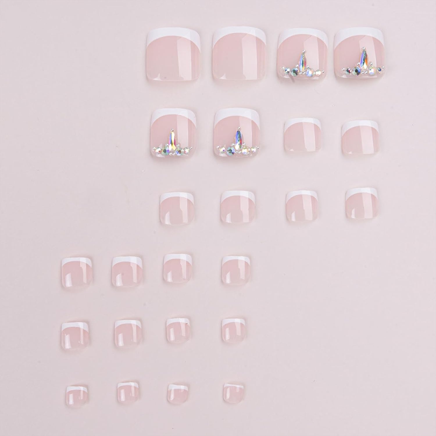 French Rhinestone Press-On Toenails Trendy Full Cover Designs Acrylic Fake Nails-Free Shipping - Lady Luana Luxe Nails