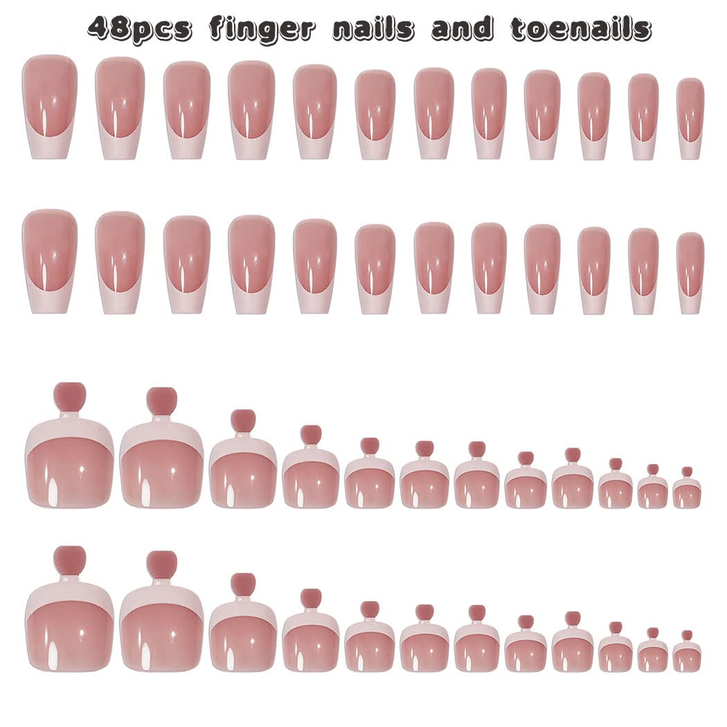 Red French Nude Press-On Nail Set For Fingers And Toes, Shimmer And Glossy Finish-Free Shipping - Lady Luana Luxe Nails