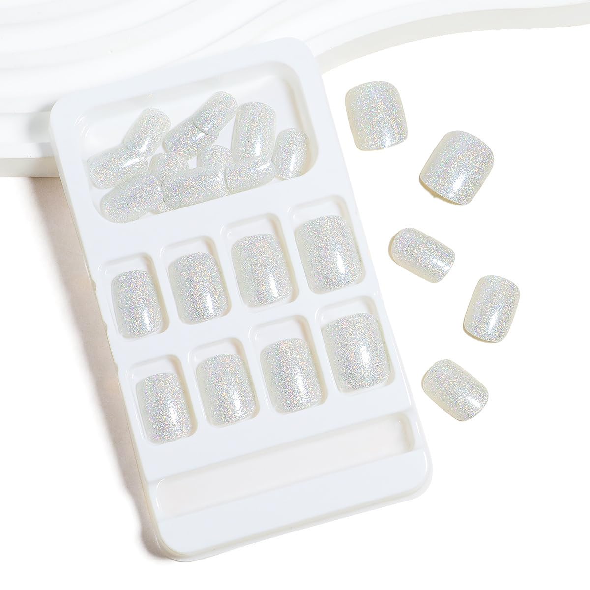 Dazzling Silver Glitter Square Press-On Nails Acrylic Fake Nails - Free Shipping