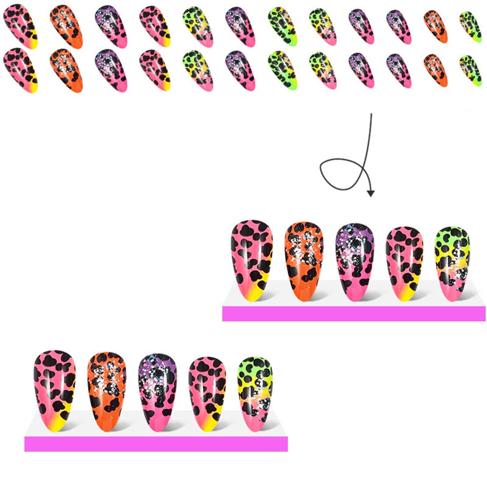 Colorful Leopard Print Almond Press-On Nails Acrylic Nails - Free Shipping
