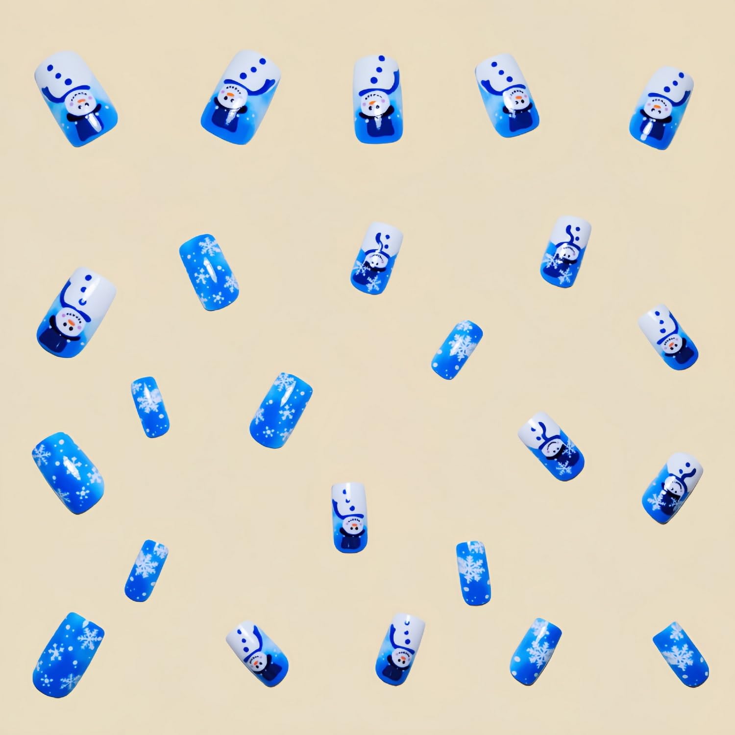 Snowman Snowflake Glossy Christmas Square Press-On Nail Set Acrylic Fake Nails-Free Shipping